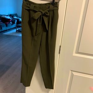Express olive green paper bag dress pant